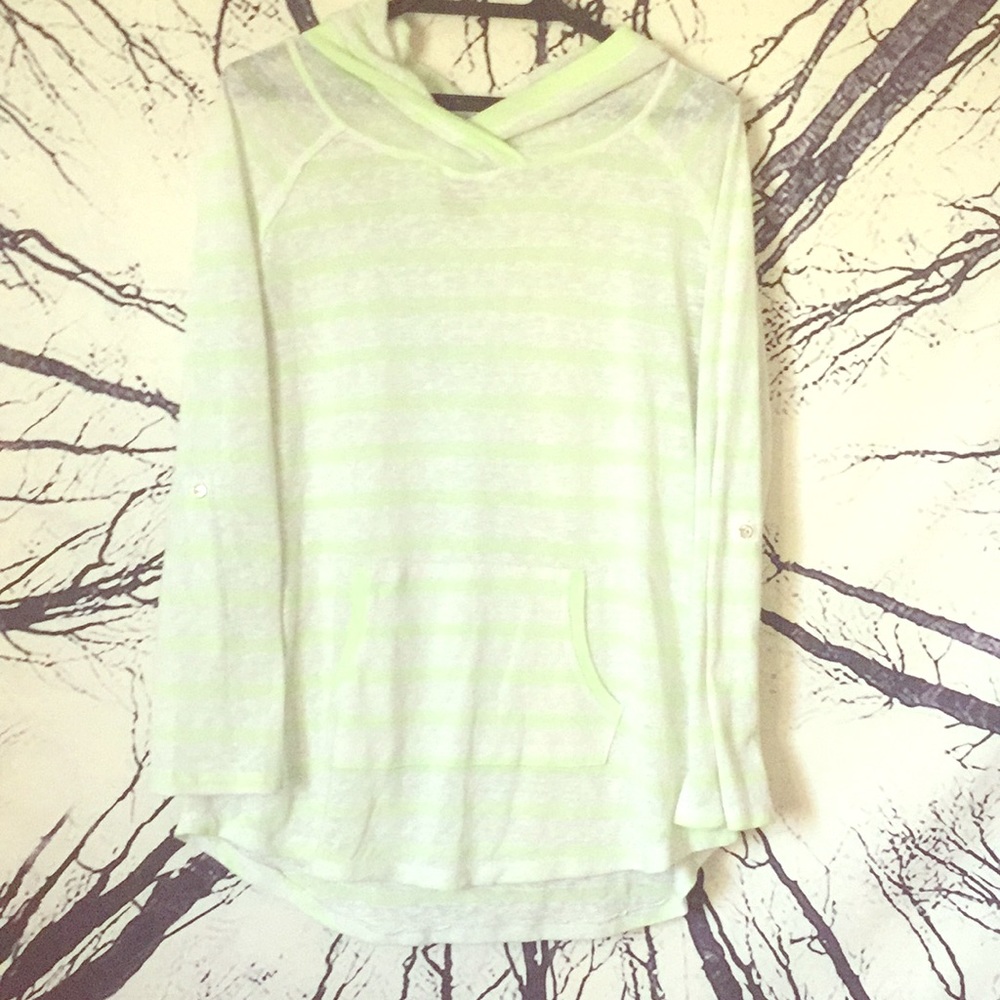 White and Light Neon Green Longsleeve with Hood